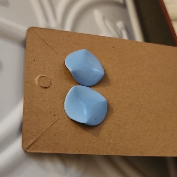 3 for $15 - Light Blue Rippled Round Stud Earrings - Picture 3 of 4